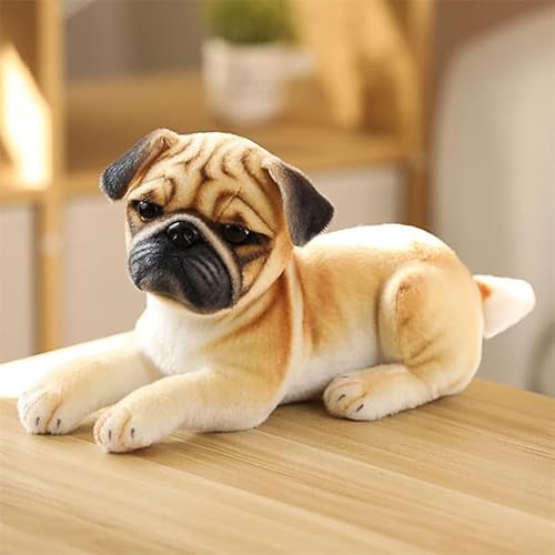 Liegender Mops Kuscheltier,32 cm Plüsch Hund, Stofftier Hund Lebensecht Liegender Hund Plüschtier Püppchen Simulation Tier Puppe Plüsch Schlafende Hunde für Kinde Geschenk von Sixfox