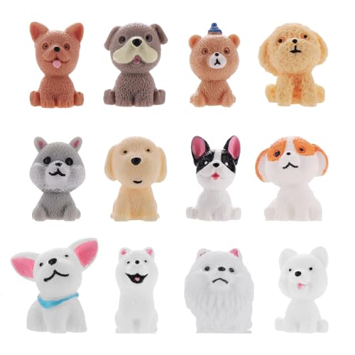 Sixfox Hundefiguren Spielset, 12 Stück Realistische Mini Welpen Figuren Miniatur Hund Tier Spielzeug Set Handbemaltes Hund Spielset für Kuchen Topper Geburtstag Geschenk Party Favor von Sixfox