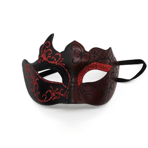 Sixfox Venezianische Masken, Maskerade Maske Venezianischen Cosplay Fasching Verkleidung Maskenball Venedig Karneval Mottoparty Kostüm Maske für Herren und Damen(Schwarz Rot) von Sixfox