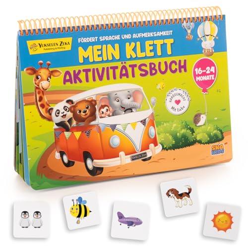 Ska Kids Montessori Mitmachbuch für Kinder ab 16-24 Monaten, Busy Book Lernspiel mit Klett-Sticker Funktion. Motorik Quiet Book für Mädchen und Jungen, das Spielzeug und Buch in einem vereint. von Ska Kids