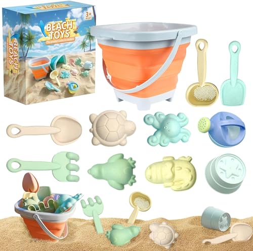 Sandspielzeug Strandspielzeug Kinder, 11pcs Sandspielzeug Set, Sandkasten Spielzeug mit Faltbarer Eimer, Schaufel, Sandförmchen, Gartenspielzeug ab 1 2 3 4 5 Jahre Mädchen Junge Geschenke (B) von Skeadex