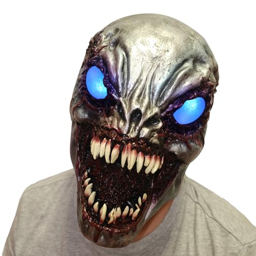 Skeadex Horror Halloween Maske, Gruselige Latexmasken mit Leuchtenden Augen, Geeignet für Einen Kopfumfang Zwischen 70-80 cm, Böse Halloween Kostümdeko (mit Licht) von Skeadex