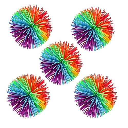 Skeadex Sehnige Bälle, 5 Stück Bunte Silikon Wuschelball, 6cm Regenbogen Ball Sensorik Bälle, Regenbogen Bunt Pom Ball Sensory Fidget Stringy Ball, Antistressball für Kinder Erwachsene von Skeadex