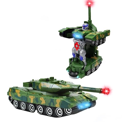 Transformator Spielzeug, Ferngesteuertes Auto für Kinder ab 3-10 Jahre, 2-in-1 Transform Roboter Spielzeug, 360° rotierendes Driften, Polizeiauto Spielzeuggeschenk für Jungen (Panzer) von Skeadex