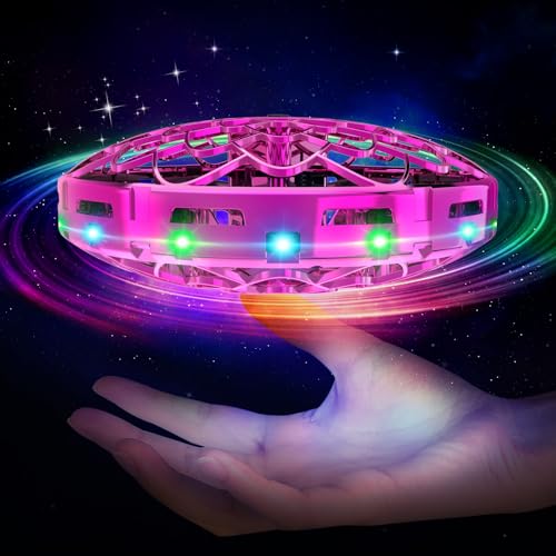 Skeufy Fliegender Ball, Hover Ball Magic Spinner Ball mit RGB Licht, Flying Orb Ball Mini Drohne für Kinder, Hand Controlled Schwebeball Spielzeug Geschenke für Jungen Mädchen 6-12 Jahre (Rosa) von Skeufy