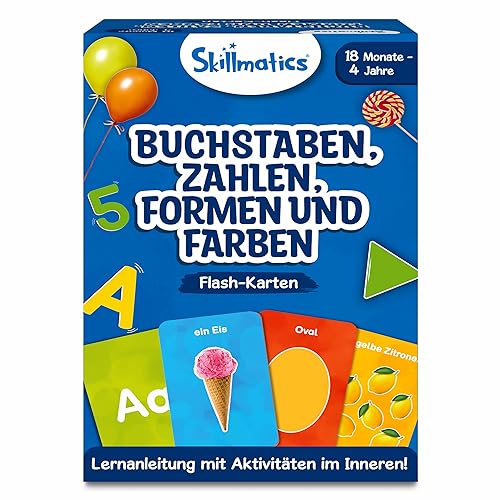 Dicke Flash-Karten für Kleinkinder von Skillmatics - Buchstaben, Zahlen, Formen & Farben, 3-in-1-Lernspiel für Kinder von 18 Monaten bis 4 Jahren, Enthält Lernaktivitäten für Vorschulkinder von Skillmatics