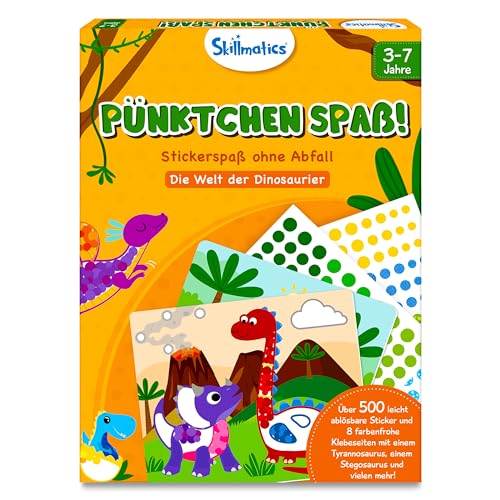 Skillmatics Bastelaktivität - Pünktchen spaß!, Stickerkunst ohne Saubermachen, Geschenke für Kinder von 3 bis 7, Vervollständige 8 Bilder voller Dinosaurier von Skillmatics