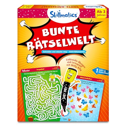 Skillmatics Lernspiel - Bunte Rätselwelt, Wiederverwendbare Aktivitätsmatten mit 2 Stiften, Geschenke und Spannendes Lernen für Kinder 3-6 Jahre von Skillmatics