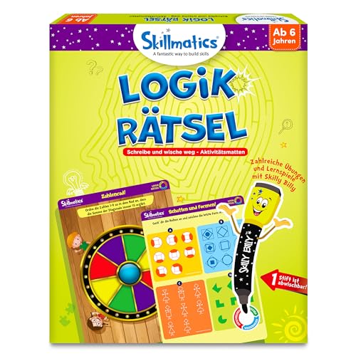 Skillmatics Lernspiel - Logik Rätsel, Wiederverwendbare Aktivitätsmatten mit 2 Stiften, Geschenke und Spannendes Lernen für Kinder ab 6 Jahren von Skillmatics