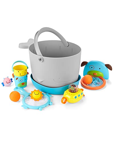 Skip Hop Eimer gefüllt mit Badespielzeug für Babys, Badespielzeug und Eimer, grau von Skip Hop