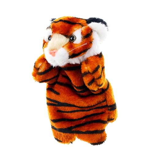 Kinder-Tigerpuppe, Tiger-Plüsch-Handpuppe, Tier-Handpuppe, Cartoon-Stoff-Fingerspielzeug, Cartoon-Tier-Handpuppen, Plüsch-Tierspielzeug, weiche Tiger-Puppe für Kinder und Erwachsene von Sklmdrnk