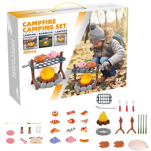 Sklmdrnk Campfire Sensory Play Toy, Pretend Camping Toy Set, Indoor Campfire Toy, Pretend Fruits Camping Toys Play Set Campfire Play Food Toy Food for Kids Indoor Outdoor Toys for Toddler Ages 3-6 von Sklmdrnk