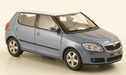 Skoda Fabia II, met.-blaugrau mit weissem Dach, 2006, Modellauto, Abrex 1:43 von Skoda