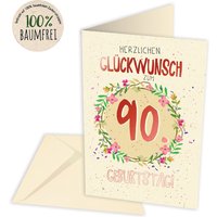 Geburtstagskarte zum 90. Geburtstag aus Zuckerrohrpapier, inkl. Umschlag von Skorpion GmbH