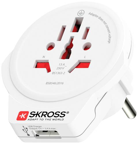 Skross 1500266 Reiseadapter World to Europe USB 1.0 von Skross