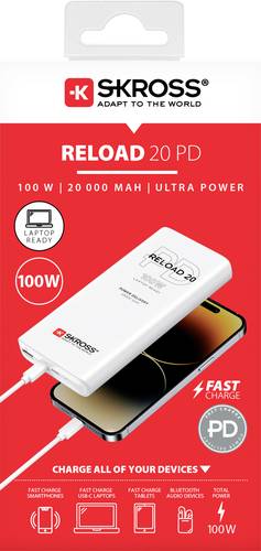 Skross Reload 20 100W PD Powerbank 20000 mAh USB PD, Fast Charge Li-Ion USB-C® Weiß von Skross