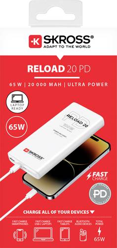 Skross Reload 20 65W PD Powerbank 20000 mAh USB PD, Fast Charge Li-Ion USB-C® Weiß von Skross