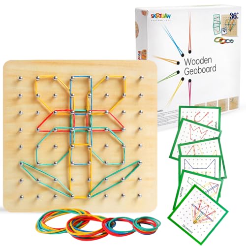 Skrtuan Holzbasiertes Geoboard – Montessori Lernspielzeug für Kinder: Kreativ-Puzzle zur Förderung des räumlichen Denkens und der Feinmotorik, ideal für 3-6-Jährige von Skrtuan