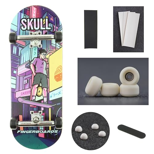 Skull Fingerboards Premium Pro 34 mm komplettes professionelles Griffbrett aus Holz mit Sauerstoffrädern, Premium-Buchsen, Klebeband und Griffbandfeile. (Zurück zu den 80er Jahren komplett) von Skull Fingerboards