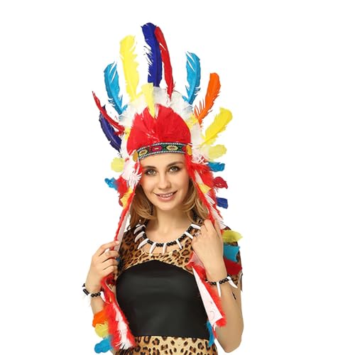 SkyPOOU Amerika-Haarband, Karneval, bunt, gefiedert, Cosplay, Requisiten, Tribal-Haarband für Theateraufführungen. Farbe: ca. 55–60 cm von SkyPOOU