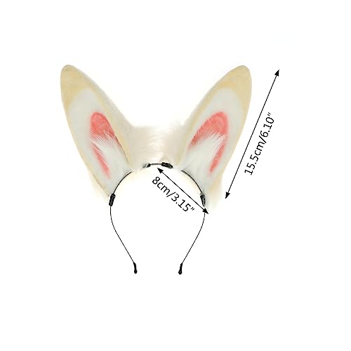 SkyPOOU Cartoon Stirnband Ohrform Haarreifen Plüsch Kopfschmuck Haarband Geburtstag Party Cosplay Kostüm Unisex Beige von SkyPOOU