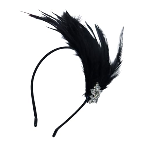 SkyPOOU Cocktail-Party-Zubehör, Stirnband, Cosplay, Kostüm, Flapper, Damen, Musikfestival, Federhaarband, Karneval, Kopfschmuck, schwarz, ca. 21 x 13 cm von SkyPOOU