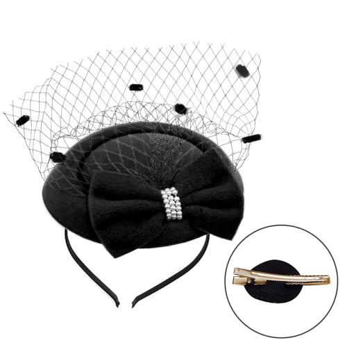 SkyPOOU Fascinator für Damen, Schleife, mit Stirnbändern und Clip, für Hochzeit, Party, Kopfbedeckung, Haarteile, Fascinator, Hüte für verschiedene Frisuren, Schwarz von SkyPOOU