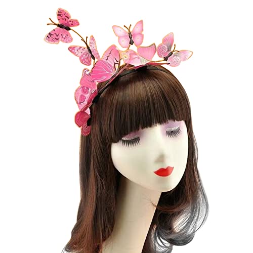 SkyPOOU Fascinator mit Schmetterling, 3D-Schmetterlings-Haarreif, Schmetterling-Kopfschmuck, Teeparty-Hut, Schmetterlings-Haarband, Schmetterlings-Haarreifen, Rosa von SkyPOOU