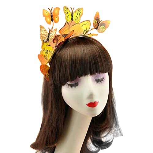 SkyPOOU Fascinator mit Schmetterling, 3D-Schmetterlings-Stirnband, Schmetterling-Kopfschmuck, Teeparty-Hut, Schmetterlings-Haarband, Schmetterlings-Haarreifen, Gelb von SkyPOOU