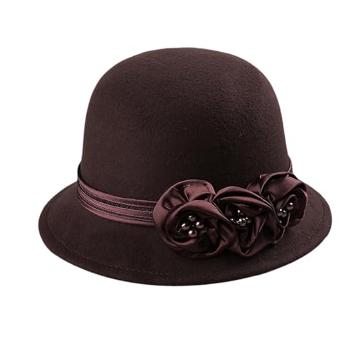 SkyPOOU Fedoras Hut für Cosplay-Partys, eleganter Kamelien-Blumenhut, Erwachsene, Karneval, Partyhut, Flapper-Kopf-Zubehör von SkyPOOU