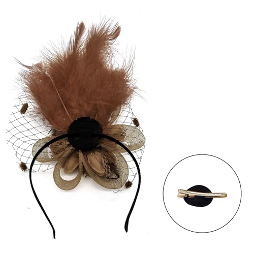 SkyPOOU Flapper-Haarspange im Stil der 1920er-Jahre, Bälle, Tänzerin, Kopfschmuck für besondere Anlässe, Hochzeit, Verlobung, Nacht, Kopfbedeckung, Haarstyling, Kaffeebraun von SkyPOOU