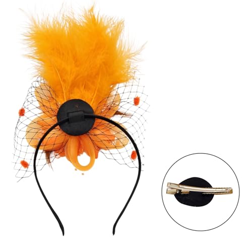 SkyPOOU Flapper-Haarspange im Stil der 1920er-Jahre, Bälle, Tänzerin, Kopfschmuck für besondere Anlässe, Hochzeit, Verlobung, Nacht, Kopfbedeckung, Haarstyling, Orange von SkyPOOU