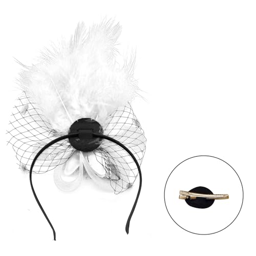 SkyPOOU Flapper Haarspange im Stil der 1920er-Jahre, Bälle, Tänzerin, Kopfschmuck für besondere Anlässe, Hochzeit, Verlobung, Nacht, Kopfbedeckung, Haarstyling, Weiß von SkyPOOU