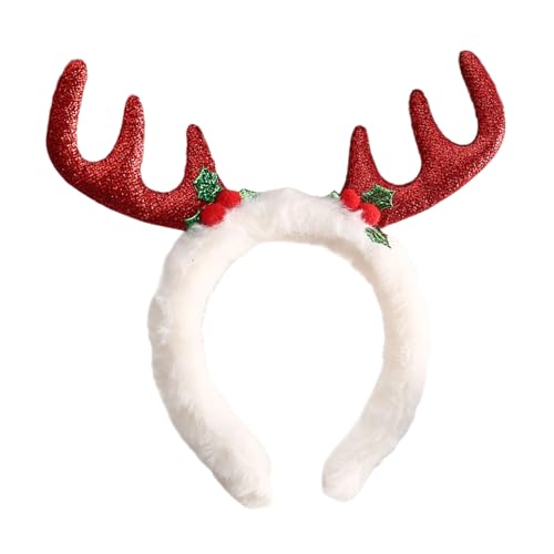 SkyPOOU Geweih-Stirnband, Weihnachts-Kopfbedeckung, Weihnachtsfeier, Foto-Requisiten, Party-Kopfbedeckung, Cosplay-Zubehör, Rötung, ca. 55–60 cm von SkyPOOU