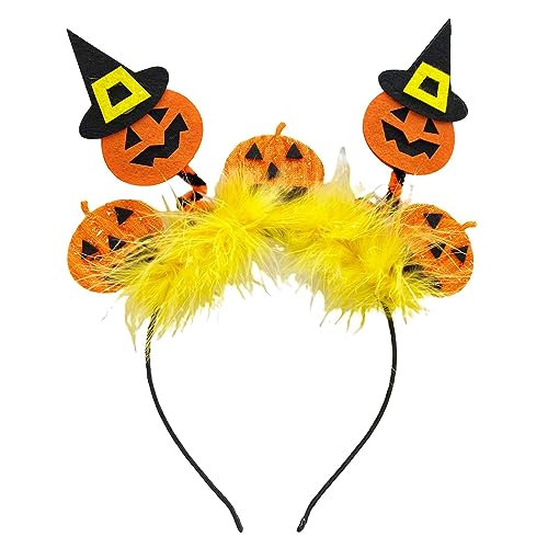 SkyPOOU Haarreif für Erwachsene, Flügel-, Totenkopf- und Kürbisform, für Damen, Make-up, Halloween, Fotografieren, Party-Kopfschmuck, Gelb von SkyPOOU