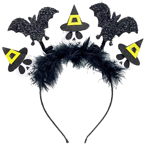 SkyPOOU Haarreif für Erwachsene, Flügel-, Totenkopf- und Kürbisform, für Damen, Make-up, Halloween, Fotografieren, Party-Kopfschmuck, Schwarz von SkyPOOU