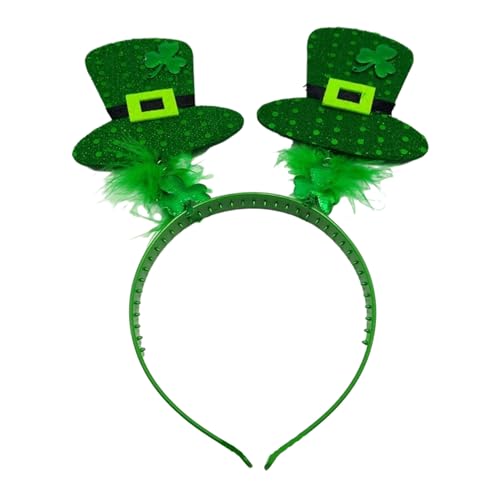 SkyPOOU Haarreif für Erwachsene, Kleeblatt/Hut, mit Pailletten, Puder, Patrick's Day, Stirnband, Karneval, Haarreif, Feder-Pailletten-Hut, Stirnband von SkyPOOU