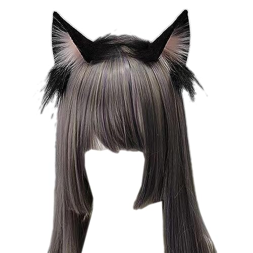 SkyPOOU Haarreif mit Katzenohren, Kunstfell, Plüsch, Foto-Requisiten für Cosplay, Halloween, Party und Anime-Maskeraden, Schwarz / Rosa von SkyPOOU