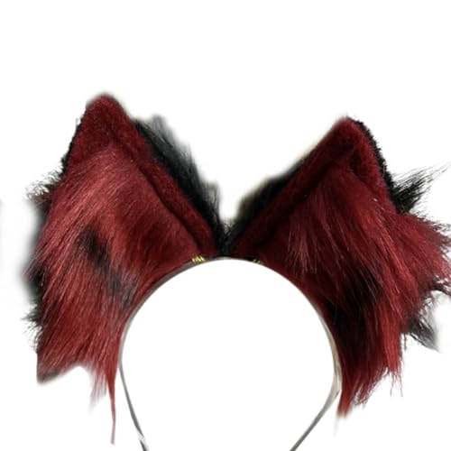 SkyPOOU Haarreif mit Wolfsohren, für Mädchen, Cosplay, Zubehör, Ohren, schwarz, für Maskerade, Halloween, Cosplay, Party, Schwarz und Rot von SkyPOOU