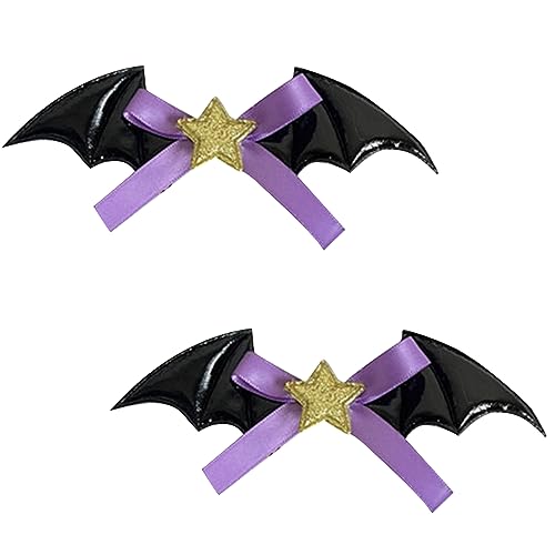 SkyPOOU Halloween-Haarspange für Mädchen, Choker, Bowler, Hut, Fledermausflügel, Halloween-Kopfschmuck, Kopfbedeckung, Nackenband, Halsband, violette Flügel, einfacher Clip von SkyPOOU