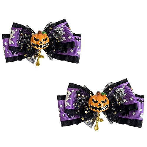 SkyPOOU Halloween-Haarspange für Mädchen, Choker, Bowler, Hut, Fledermausflügel, Halloween-Kopfschmuck, Kopfbedeckung, Nackenband, Halsband, violetter Kürbis-Clip von SkyPOOU