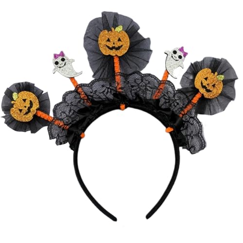 SkyPOOU Halloween-Tüll-Kürbis-Stirnband, einzigartige Haarteile, Kopfbedeckung, Tüll, Haarschmuck für Kostümpartys und den täglichen Gebrauch, Orange von SkyPOOU