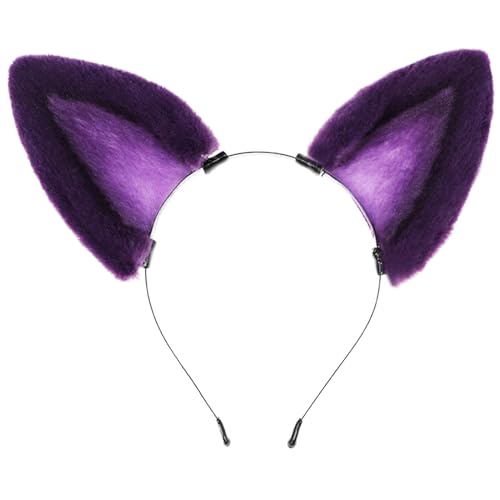 SkyPOOU Handgefertigte Wolfsohren-Haarbänder, Kätzchen, Mädchen, Cosplay, Kopfbedeckung, Ohren, Pelzanzug, Maskeraden, Halloween, Cosplay, Party, Lila von SkyPOOU