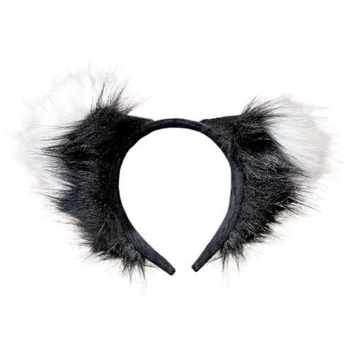 SkyPOOU Handgefertigtes Hundeohr-Stirnband, Wolfsmädchen, Cosplay-Zubehör, Wolfsohren, Pelzanzug, Maskerade, Halloween, Cosplay, Party, Schwarz von SkyPOOU