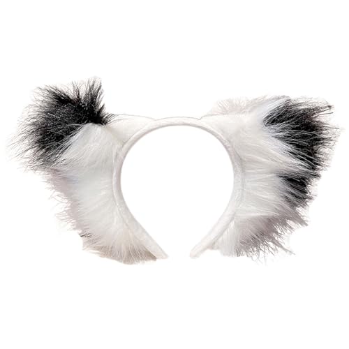 SkyPOOU Handgefertigtes Hundeohr-Stirnband, Wolfsmädchen, Cosplay-Zubehör, Wolfsohren, Pelzanzug, Maskerade, Halloween, Cosplay, Party, Weiß von SkyPOOU