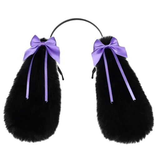 SkyPOOU Handgefertigtes Kaninchen-Ohr-Stirnband, Kaninchen, Mädchen, Cosplay-Zubehör, lange Ohren, Pelzanzug, Maskerade, Halloween, Cosplay, Party, Schwarz von SkyPOOU