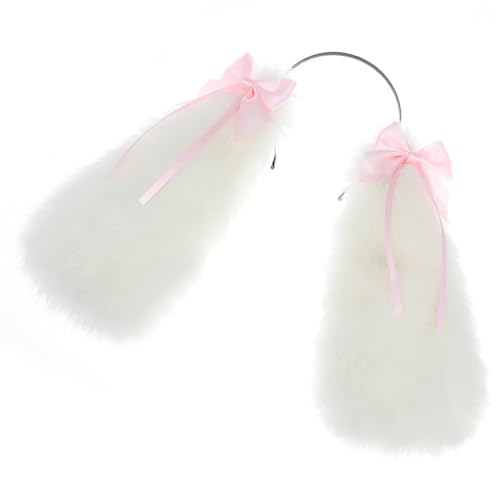 SkyPOOU Handgefertigtes Kaninchen-Ohr-Stirnband, Kaninchen, Mädchen, Cosplay-Zubehör, lange Ohren, Pelzanzug, Maskerade, Halloween, Cosplay, Party, Weiß von SkyPOOU