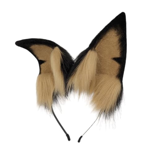 SkyPOOU Handgefertigtes Welpen-Ohr-Stirnband für Welpen, Mädchen, Cosplay-Zubehör, Ohren, Pelzanzug, Maskerade, Halloween, Cosplay, Party, Dunkelbraun, ca. 55–60 cm von SkyPOOU