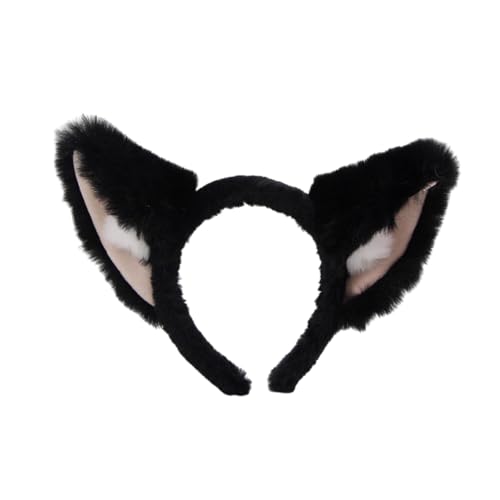 SkyPOOU Handgefertigtes Welpen-Ohr-Stirnband für Welpen, Mädchen, Cosplay-Zubehör, Ohren, Pelzanzug, Maskerade, Halloween, Cosplay, Party, Schwarz, ca. 55–60 cm von SkyPOOU