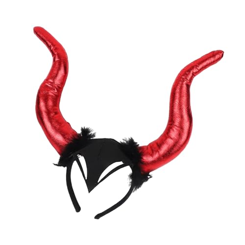 SkyPOOU Horn-Halloween-Stirnband für Damen und Mädchen, tägliches Tragen, Halloween-Party, Kostüm, Cosplay, Haar-Accessoire, Rot von SkyPOOU